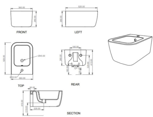 Биде подвесное GSG Ceramic Design Brio BRBISO020, цемент