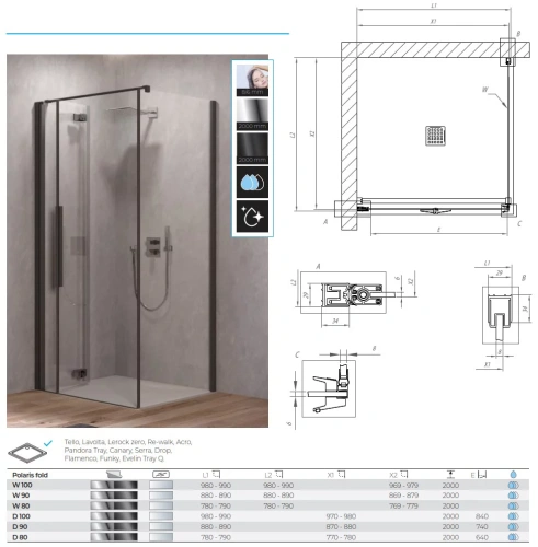 Душевая дверь Kolpa-San Polaris Fold D 90-L black transparent 516260