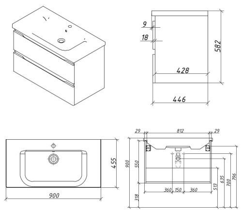 Тумба подвесная Caprigo Forte 90 36113EML-B134