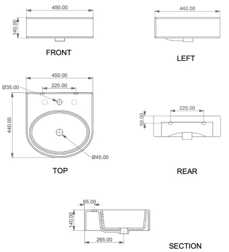 Умывальник GSG Ceramic Design Like LKLAVBW45003