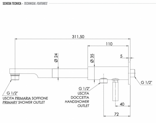 Кронштейн c дивертером 30 см Remer N348N30ND