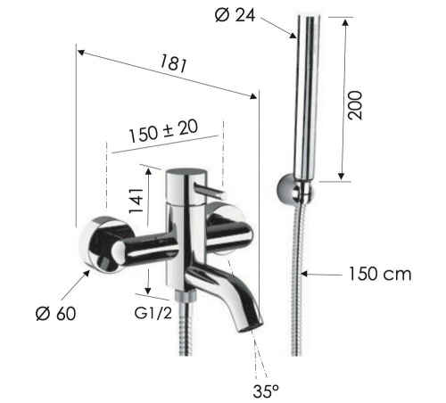Смеситель для ванны Remer X Style X02DO, золото глянцевое