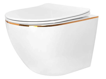 Унитаз подвесной Rea Carlo Mini rimless Flat Gold Edge C1222