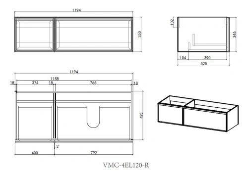 Тумба подвесная Vincea Elise VMC-4EL120MG-R серый матовый