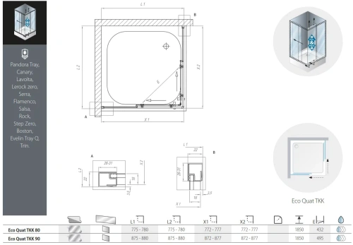 Душевой уголок Kolpa-San Eco quat TKK 80 silver transparent 538550