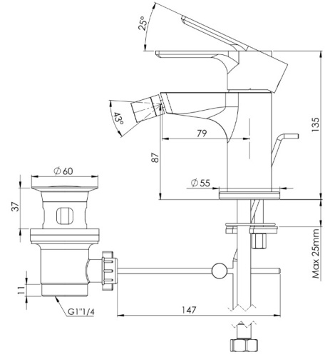 Смеситель для биде Mariani Kali A14493KL12