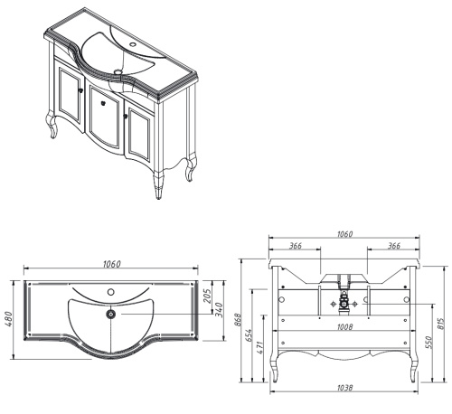 Тумба напольная Caprigo Verona 105 33520-TP813