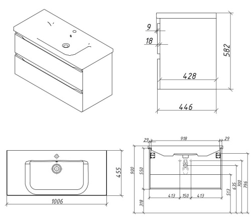 Тумба подвесная Caprigo Forte 100 36114-SF027