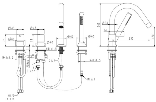 Смеситель на борт ванны Nemo Round NM-2352BGM brush gun metal