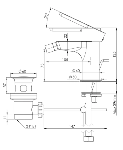 Смеситель для биде Mariani Winter A14493WN12