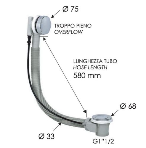 Слив-перелив полуавтоматический для ванны Remer 96PDO, золото глянцевое