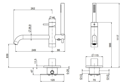 Смеситель для ванны QuadroDesign Source/Ottavo 1262AS/1