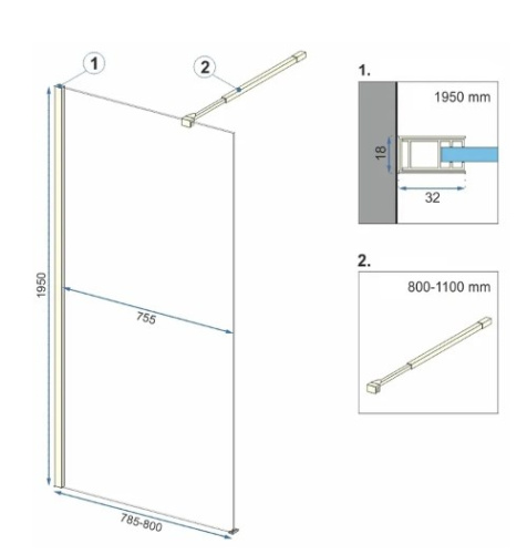 Душевая стенка Rea Aero Gold 80x195 K8439