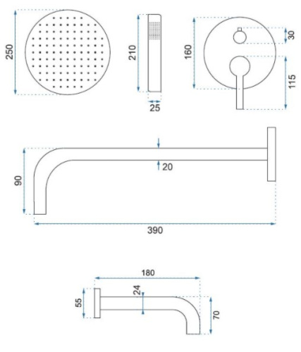Душевая система Rea Lungo Gold P4125