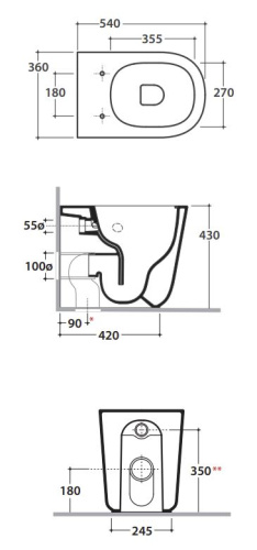 Унитаз приставной Globo Lalita LT001BI