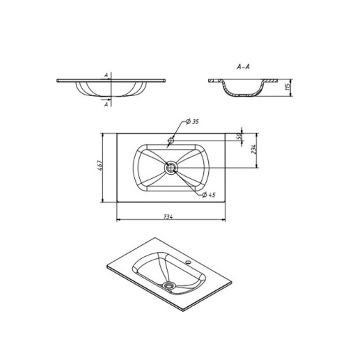 Умывальник Caprigo Novara 75 GC18R 35911