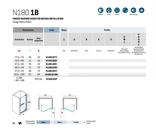 Душевая дверь Novellini 80 N180 N1801B80-1N
