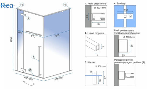 Душевой уголок Rea Fargo Black 90x90 K6318