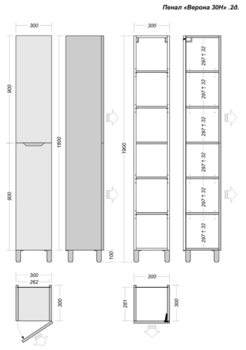 Пенал напольный Vela Верона 30Н (двери) петли правые RS623475