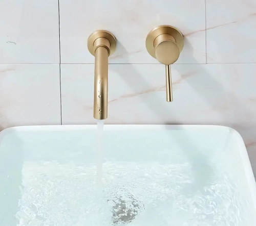 Смеситель для умывальника Rea Lungo long gold matt B4109