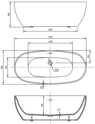 Ванна акриловая Vincea VBT-405-1700