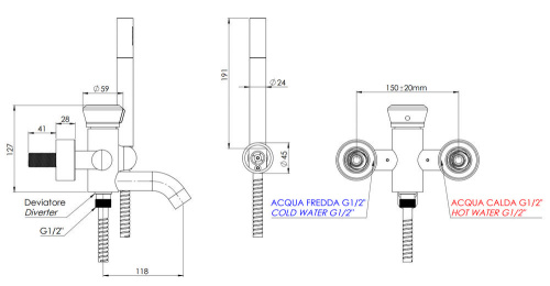 Смеситель для ванны Remer Element ET02NO, черный матовый