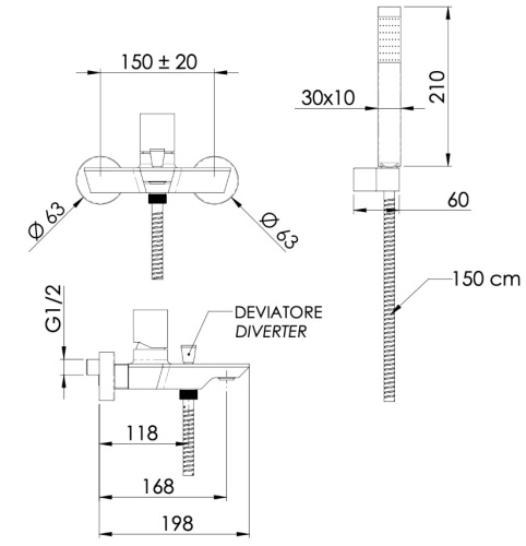 Смеситель для ванны Remer Edge EG502NO, черный матовый