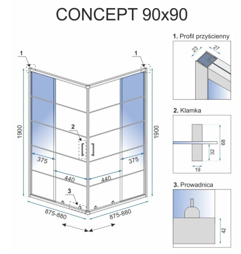 Душевой уголок Rea Concept Black 90x90 K5478