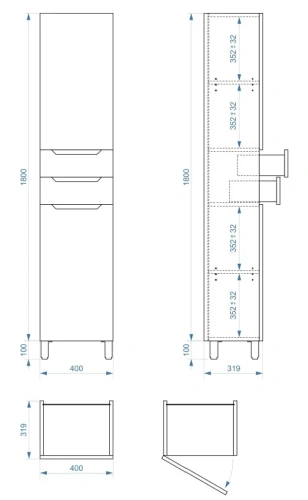Пенал напольный Vela Верона 40Н2 (двери и ящики) петли левые RS633479