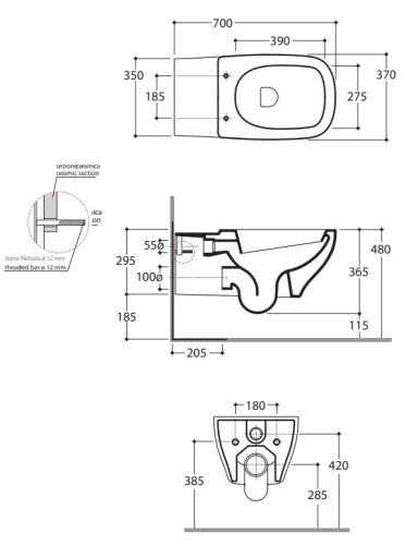 Унитаз подвесной Globo Argento GEAS2BI