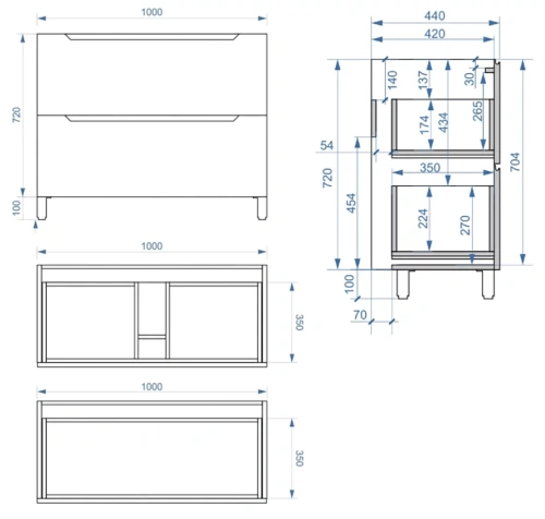 Тумба напольная Vela Верона 100Н без планки под Milen TU27087130