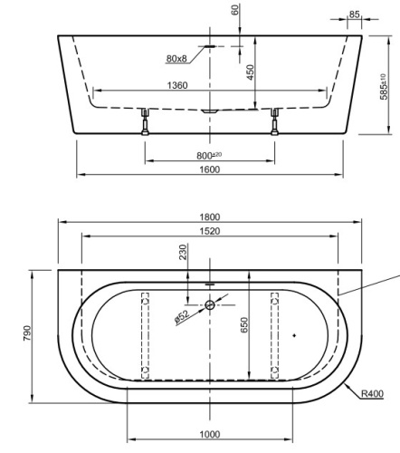Ванна акриловая Knief Wall 180х80 0100-277WM