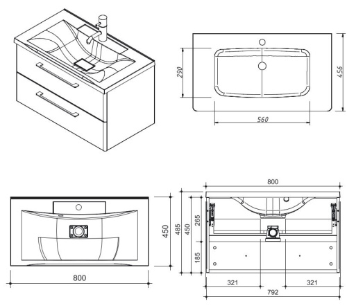 Тумба подвесная Caprigo Accord 80 2212-SF027