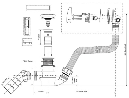 Сифон для ванны McAlpine HCN2600CC-15MM-MB