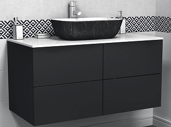 Тумба подвесная Vela Бланка 100П 4 ящика черный матовый (открывание нажатием) TU57101