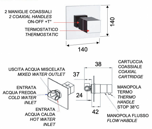 Смеситель для душа Remer Q-Elegance QT30BG, золото брашированное