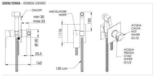 Гигиенический душ Remer Absolute AU65CFP, чёрный брашированный хром