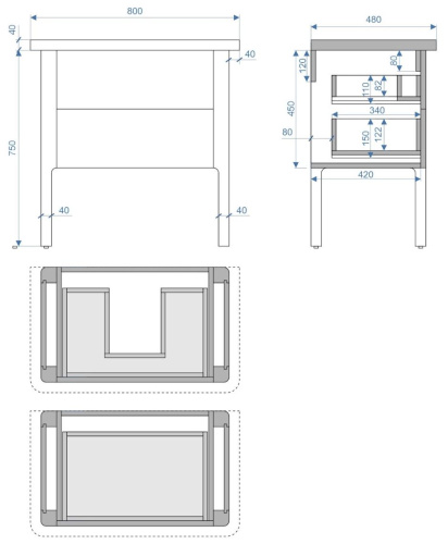Тумба напольная Vela Грация 80Н под столешницу TU29466