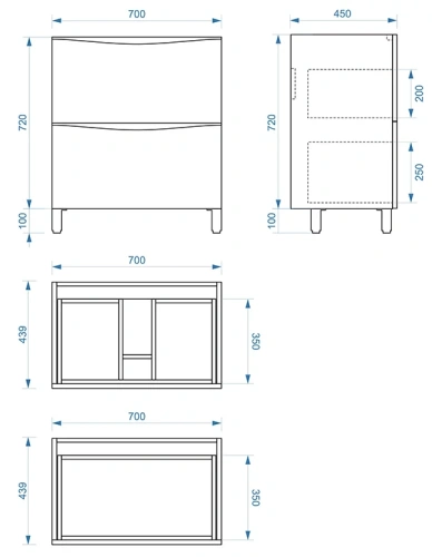 Тумба напольная Vela Бриз 70Н без планки под Classica TU27109