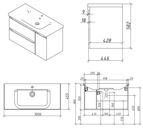 Тумба подвесная Caprigo Forte 100 36115R-SF028