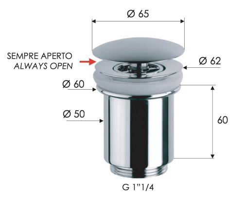 Донный клапан незапираемый без перелива 1”1/4 Remer 907114