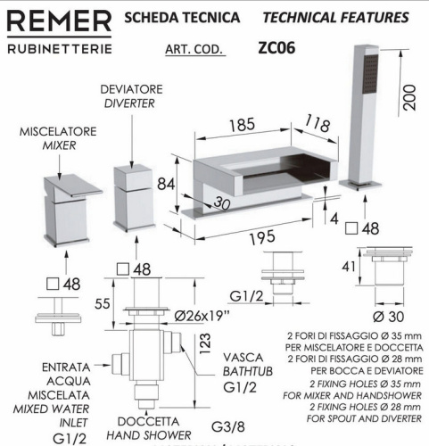 Смеситель для ванны Remer ZC06