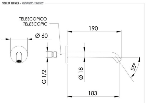 Излив настенный 19 см Remer X Style 91XLBO, белый матовый