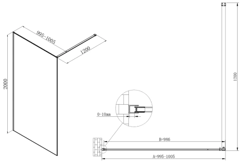 Душевая стенка Vincea Walk-In VSW-7HS100GWG